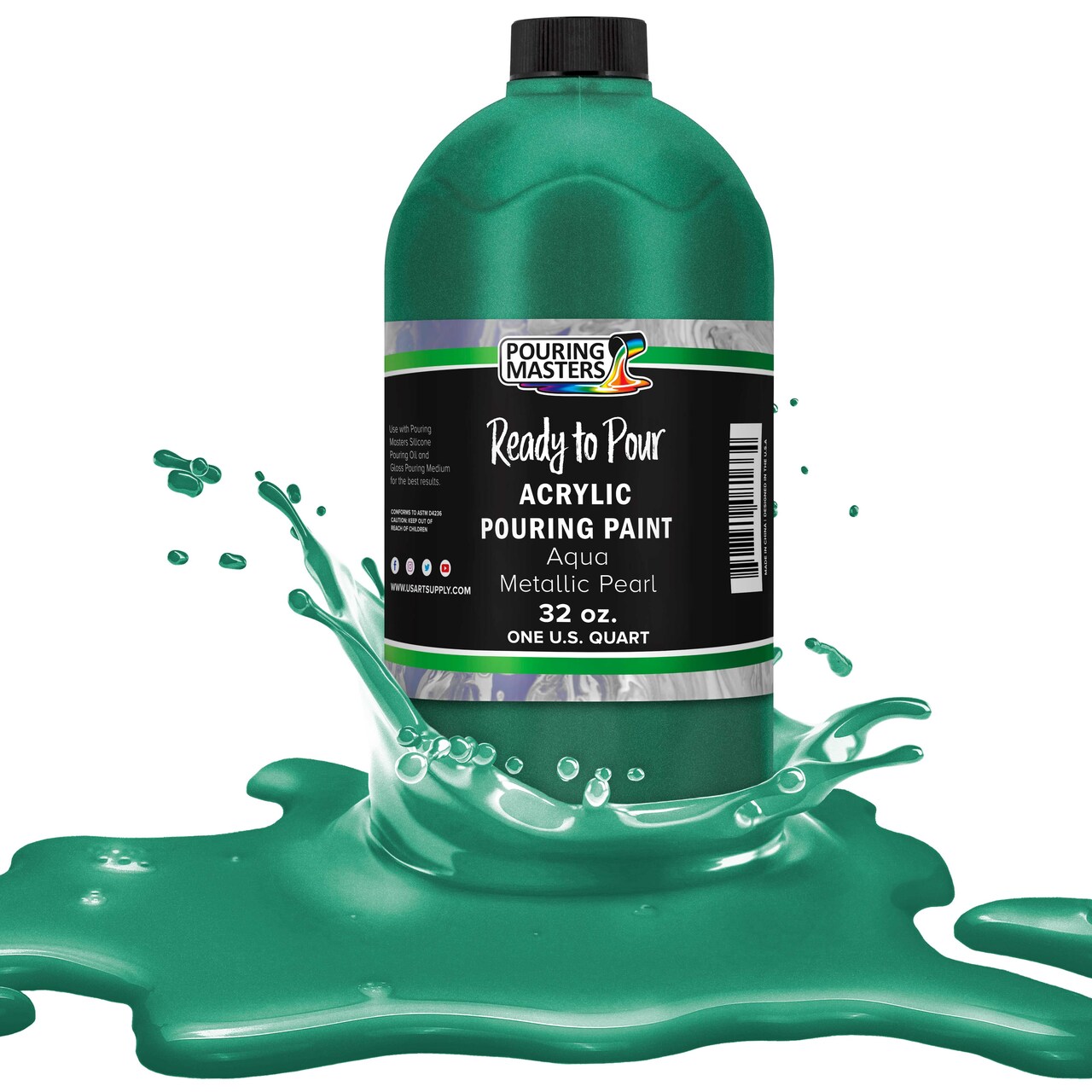 Pouring Masters Aqua Metallic Pearl Ready to Pour Acrylic Pouring Paint - Premium 32-Ounce Pre-Mixed Fluid Acrylic Paint - Fluid Art Supplies for Canvas, Wood, Paper, Tile & Rocks